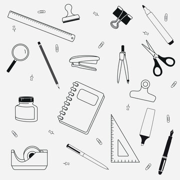 Seamless Line Doodle Stationery Set or Office Tools 
