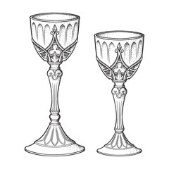 Gothic goblets or Holy grail set hand drawn line art and dot work vector illustration.