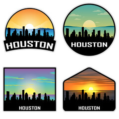 Houston Texas USA Skyline Silhouette Retro Vintage Sunset Houston Lover Travel Souvenir Sticker Vector Illustration SVG EPS AI
