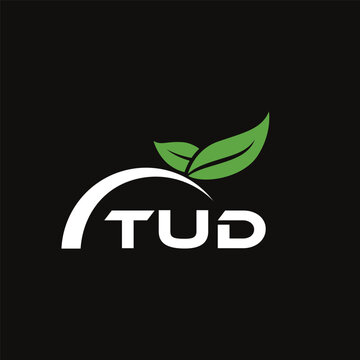 TUD letter nature logo design on black background. TUD creative initials letter leaf logo concept. TUD letter design.
