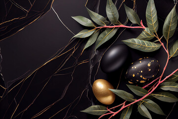 A gold leaf and two eggs with the on the top. Generative ai