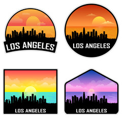 Los Angeles California USA Skyline Silhouette Retro Vintage Sunset Los Angeles Lover Travel Souvenir Sticker Vector Illustration SVG EPS AI