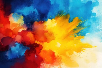 Red Blue Yellow Watercolor Background, Abstract Artistic Backdrop, Generative AI