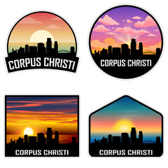 Corpus Christi Texas USA Skyline Silhouette Retro Vintage Sunset Corpus Christi Lover Travel Souvenir Sticker Vector Illustration SVG EPS AI
