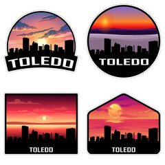 Toledo Ohio USA Skyline Silhouette Retro Vintage Sunset Toledo Lover Travel Souvenir Sticker Vector Illustration SVG EPS AI