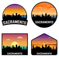 Sacramento California USA Skyline Silhouette Retro Vintage Sunset Sacramento Lover Travel Souvenir Sticker Vector Illustration SVG EPS AI