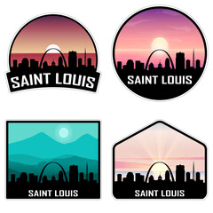 Saint Louis Missouri USA Skyline Silhouette Retro Vintage Sunset Saint Louis Lover Travel Souvenir Sticker Vector Illustration SVG EPS AI - obrazy, fototapety, plakaty