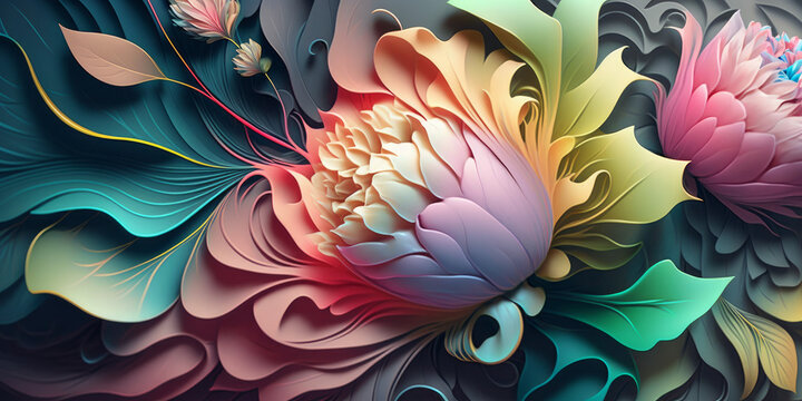 3d abstract floral design candy in pastel color, photography image