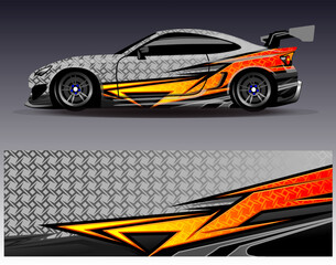 Fototapeta premium Car wrap design vector. Graphic abstract stripe racing background kit designs for wrap vehicle race car rally adventure and livery