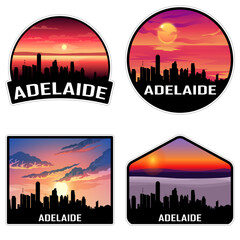 Adelaide Australia Skyline Silhouette Retro Vintage Sunset Adelaide Lover Travel Souvenir Sticker Vector Illustration SVG EPS AI