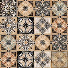 Digital tiles design. Abstract damask patchwork seamless pattern Vintage tiles