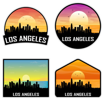 Los Angeles California USA Skyline Silhouette Retro Vintage Sunset Los Angeles Lover Travel Souvenir Sticker Vector Illustration SVG EPS AI