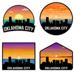 Oklahoma City Oklahoma USA Skyline Silhouette Retro Vintage Sunset Oklahoma City Lover Travel Souvenir Sticker Vector Illustration SVG EPS AI