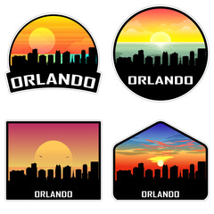 Orlando Florida USA Skyline Silhouette Retro Vintage Sunset Orlando Lover Travel Souvenir Sticker Vector Illustration SVG EPS AI