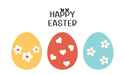 Easter eggs, flower and hand drawn fonts on white background vector illustration.