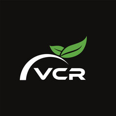 VCR letter nature logo design on black background. VCR creative initials letter leaf logo concept. VCR letter design.