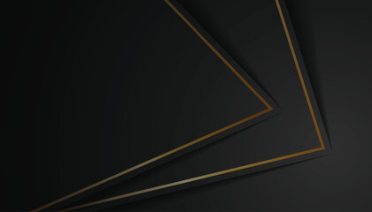 Abstract Shapes Gold Lines on Black background, Minimalist. Luxury Abstract Background, Golden Lines on Dark, Modern Geometric Shapes. Vector Illustration