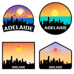 Adelaide Australia Skyline Silhouette Retro Vintage Sunset Adelaide Lover Travel Souvenir Sticker Vector Illustration SVG EPS AI