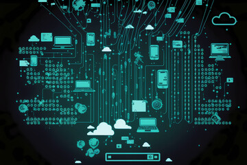 digital background of data, transfer, digital transformation, byte, future, technology for business