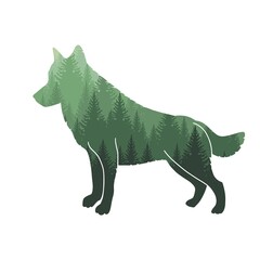 Silhouette of a wolf on a white background