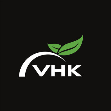 VHK letter nature logo design on black background. VHK creative initials letter leaf logo concept. VHK letter design.