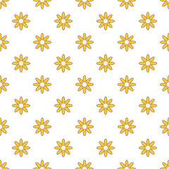 Seamless pattern with simple flowers separated on white. Vector repeating background.
