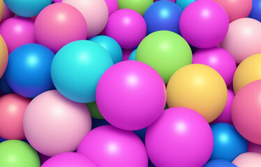 Colorful balls abstract wallpaper and background. Pattern design for trendy poster, flyer, banner, card, cover, brochure. Plastic bubbles, gum, pastel pink spheres