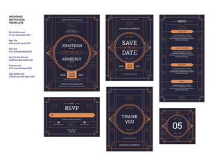 Art Deco Wedding Invitation Template Set