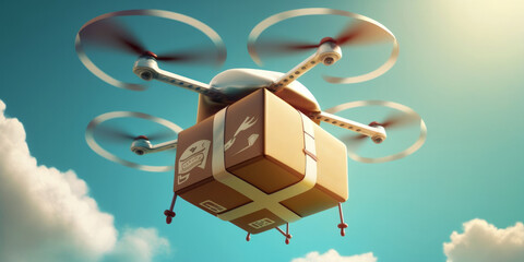 Fototapeta na wymiar A drone delivering a parcel. Aerial logistics. Generative ai