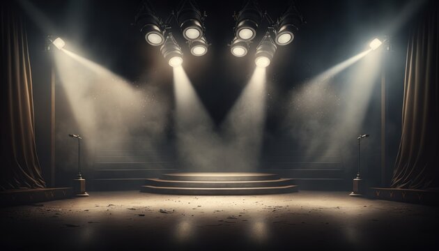 Cinematic Stage with Spotlights. Generative AI