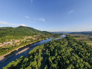 Fototapeta na wymiar Above Drina river on a border of Serbia and BiH