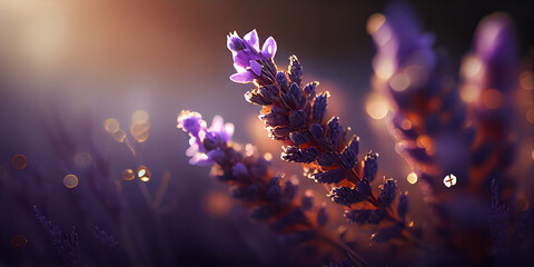banner field lavender background. flower background. shallow depth of field, AI Generated