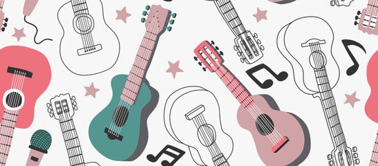 Obraz premium seamless pattern with cute acoustic guitars.