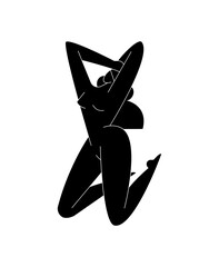 Contemporary female body vector illustration. Nude woman silhouette, abstract pose, feminine figure, modern graphic design. Beauty, self love, body care concept for logo, branding. Minimalism fine art - 575318960