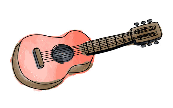 Classic guitar clipart cartoon style with watercolor
