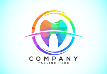 Polygonal tooth dental logo. Low poly style dental clinic logo vector illustration.