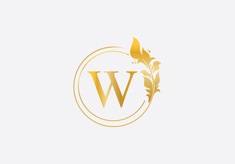 Golden leaf and circle logo design. Golden beauty and business symbol and alphabets design