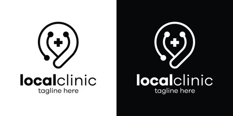 logo design line pin location and stethoscope vector illustration