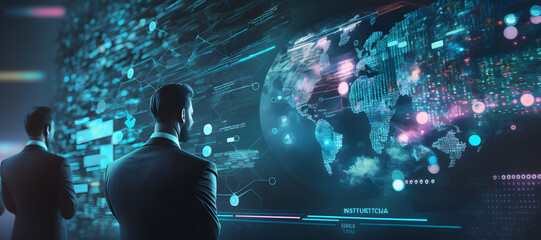 Fototapeta premium Metaverse digital cyber world technology concept successful businessman