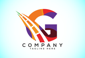 Letter G with road logo sing. Polygonal style logo for highway maintenance and construction.