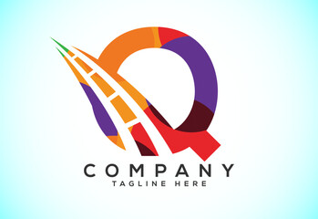 Letter Q with road logo sing. Polygonal style logo for highway maintenance and construction.