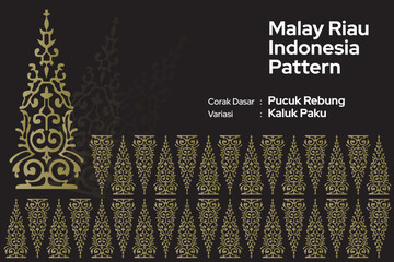 Pattern Malay Riau Batik Songket Tenun, Weaving Corak Motif Pucuk Rebung Kaluk Paku Melayu patterns prints, Traditional Classic handwoven black with gold threads vector - obrazy, fototapety, plakaty
