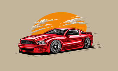 Street Racing Vector Illustration. Icon red sport car vector template illustration can use logo t shirt, apparel, sticker group community, poster, flyer banner modify auto show. - obrazy, fototapety, plakaty
