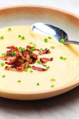 yellow peas porridge with bacon strips