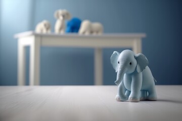 Blue elephant doll on a white table