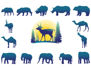 Wild animals silhouette set, vector animals collection