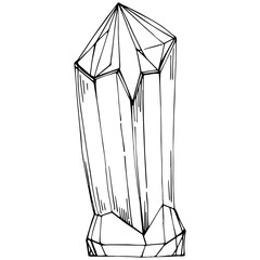 Cristal vector illustration. Abstract modern geometric objects with diamond shapes, crystals. Black and white hand draw.