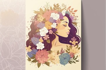 illustration of beautiful woman with flowers