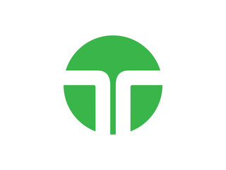 Green Letter T and Tree logo in circle shape. T letter tree logo vector.