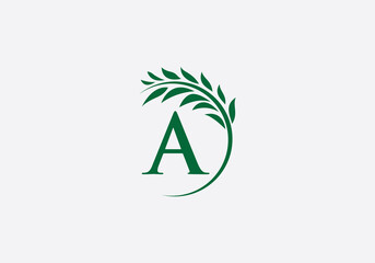 Laurel wreath green leaf logo and Vintage wheat logo design monogram